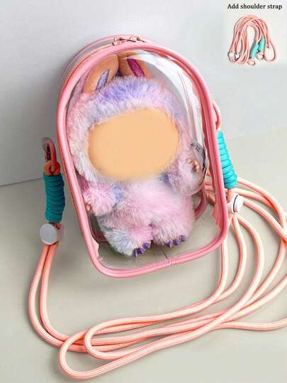 1pc Transparent Large Capacity Storage Bag, PVC Makeup Pouch Organizer Suitable For Plush Toys, Charging Cables, Earphones (Plush Doll Not Included)