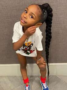 Synthetic Kids Braid Ponytail Extension With Elastic Tie YK Straight Hair Wrap Around Braid Ponytail Girls 1PC - Multicolor - View 4