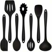 1/7pcs Silicone Kitchen Utensils Set For Non-Stick Cookware - Cooking, Baking & Salad Tools With Spatula, Pasta Server, Slotted Spoon, Soup Ladle, Turner & Scraper