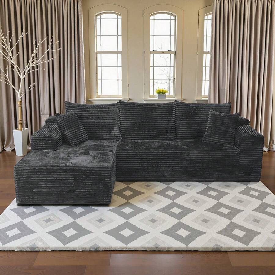 Modern Sofas For Living Room: 104" Modular Boneless Cloud Couch | L-Shape Sectional W/ Chaise Lounge, Deep Seat & Easy Setup | Bedroom Friendly - 深灰色 - 查看 1