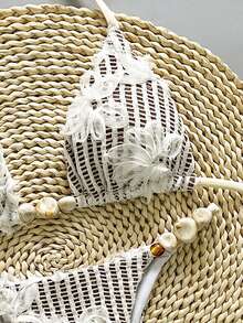 Bộ bikini hai mảnh gợi cảm hở lưng, cổ yếm, chất liệu ren hoa đặc biệt, đính hạt cườm, dành cho nữ, thích hợp cho kỳ nghỉ hè 2026. - màu nâu - Xem 5