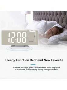 1pc - New Mirrored Projection LED Clock, Multifunctional USB Powered Electronic Alarm Clock With Auto-Dimming Function To Protect Eyes. Alarm Every 5 Minutes. Rotatable Projection. 4 Brightness Levels. - Multicolor - View 3