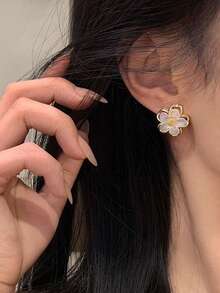 5 Pairs Vintage Oil Drop Flower & Faux Pearl Earrings Set, Delicate & Versatile, Suitable For Daily Wear - Multicolor - View 5