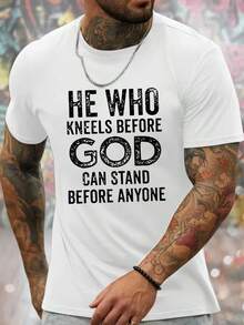 playera de hombre Playera De Manga Corta Para Hombre Con Diseño Gráfico De Él Que Dios, Cómoda Y Elástica, Ideal Para El Verano, Estilo Casual Y A La Moda Para Uso Diario. cosas de hombre streetwear  ropa  hombre - Blanco - Ver 1