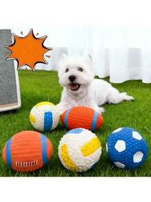 宠物发声玩具，狗狗磨牙玩具，狗狗发声排球/足球，清洁牙齿并发出声音，有助于减少无聊和破坏性行为 - 彩色 - 查看 8