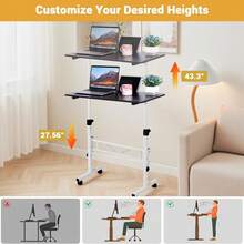 Dragonpad Mobile Portable Standing Desk Adjustable Height, Small Standing Desk With Wheels, Laptop Table, Standing Computer Desk Adjust Height Range 31"-43" For Home Office, Classroom, 31.5x15.7x(27.5-43.3inch) - 黑與白 - 查看 6