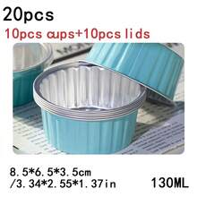 20个/10套加厚烘焙蛋糕锡箔杯，空气炸锅专用蛋糕杯，粉色和蓝色带盖一次性布丁锡箔杯，纸杯蛋糕布丁甜点容器，适用于节日、主题派对、婚礼、生日、家庭烘焙、聚会、宴会 - 彩色 - 查看 13