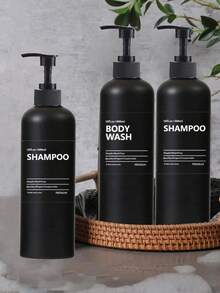 500毫升浴室哑光黑色分装瓶，带标签贴纸，可分装洗发水和护发素，也可分装洗手液/洗洁精，厨房浴室收纳，沐浴露瓶，乳液瓶，适用于美容院、酒店浴室、家居装饰配件 - 默黑 - 查看 1