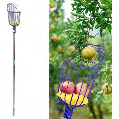 Laven de Selección de Frutas de Acero Inoxidable con Canasta, Extensible de 4.2 M de Longitud, Almohadilla de Espuma, Fácil de Ensamblar, Frutas Recolectores