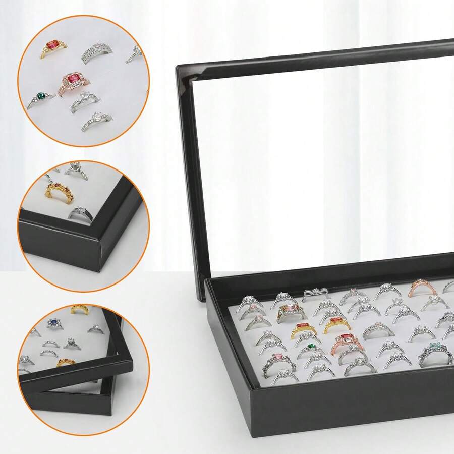 100 Slots Earring Holder Display, Velvet Earring Storage Organizer Box Tray With Clear Lid For Women And Selling Show (Black) - Black+White - View 1