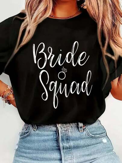 100% Cotton Bride Bachelorette Party Bridesmaid Bridal Shower T-Shirt Short Sleeve Round Neck Casual Top For Summer & Spring, Women's Men's Graphic Tee