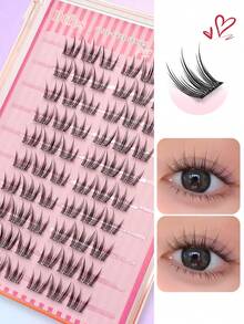 Asiteo 60片装 C型卷翘可重复使用假睫毛，浓密型自粘假睫毛，自然睫毛簇，慵懒下垂型假睫毛，卡通风格假睫毛，无需胶水，轻盈按压式假睫毛，可重复使用，DIY睫毛嫁接 - C - 查看 6