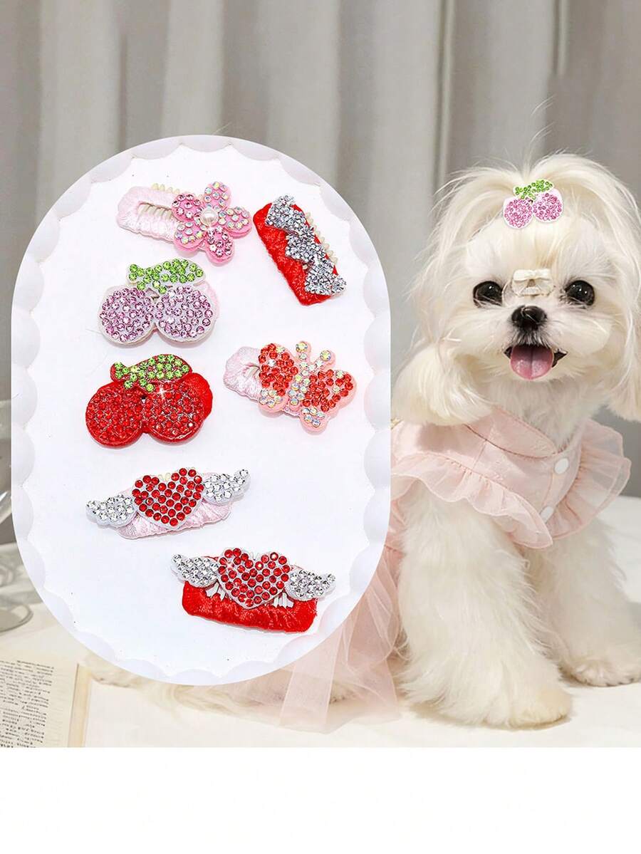 6个夏季水沟迷你可爱BB夹，适合小型和中型长毛犬猫，非常适合日常拍照、夏季美化和装饰小型犬毛发，款式随机。 - 彩色 - 查看 1