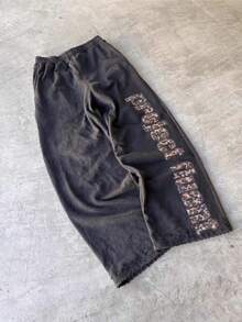 Men's Leopard Baggy Sweatpants Wide Leg Y2k Grunge Elastic Waisted Workout Tranck Sweat Pants Streetwear - màu đen - Xem 2