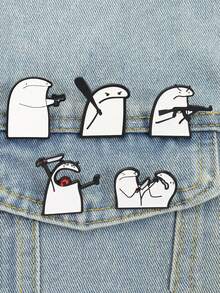 QIHOO 3件套趣味线条人物珐琅徽章 漫画胸针 徽章 背包领章 服装配饰 时尚饰品 朋友礼物 - 彩色 - 查看 1