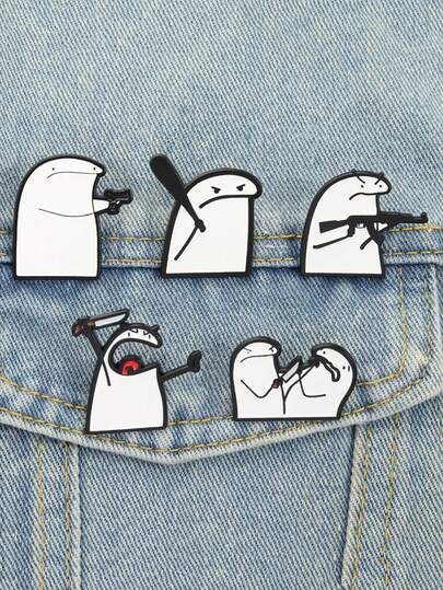 QIHOO 3件套趣味线条人物珐琅徽章 漫画胸针 徽章 背包领章 服装配饰 时尚饰品 朋友礼物