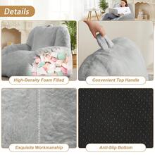 Puf Grande de Piel Sintética con Relleno, Sofá Puff para Adultos con Asa, Estilo Cómodo y Relajado - Gris - Ver 7