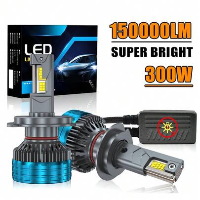 DrViAion 2个H4 LED Canbus汽车大灯超级H11 H7 H1 9012 9006 HB4 9005 LED灯泡即插即用300W 6000K汽车灯