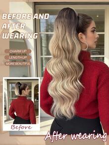 Clip Style Ponytail Extension Wrapping Curly Ponytail Gradient Brown 24 Inch Heat-Resistant Hard Synthetic Hair Piece, Suitable For Girls And Women's Parties And Daily Use - Brown Ombre - View 4