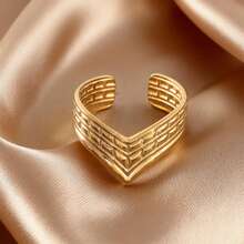 女士18K镀金不锈钢极简戒指 - 现代几何线条设计，18K镀金首饰，适合生日、情人节礼物、日常佩戴或特殊场合 - 优雅 - 戒指 - 查看 4