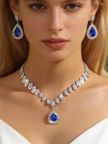 1 Set Classic Big Water Drop Necklace & Earrings Bridal Wedding Jewelry Set, Women Party Accessories - Water Drop - View 8