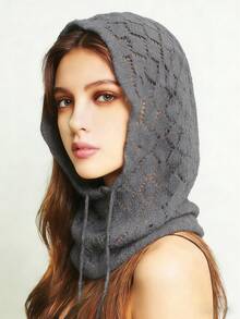 1pc Women's Fashion Knitted Hooded Neck Warmer, Drawstring Balaclava Hat, Versatile For Commuting