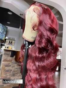 10-36Inch 180% Density Natural Black Color 13x4 Lace Front Wigs Human Blended Hair Body Wave HD Lace Front Wigs Human Blended Hair Pre Plucked With Baby Hair Natural Color Human Blended Hair Lace Frontal Wigs For Women 99J Burgundy - S99J/BUG - View 2