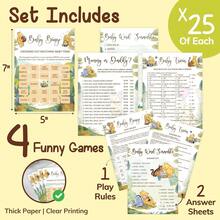 Woodamore Winnie Baby Shower Games Boy - Pooh Baby Shower Bingo Cards For 25 , Word Scramble  Who Mommy Or Daddy Game Ideas For Party Drations - đen - Xem 2