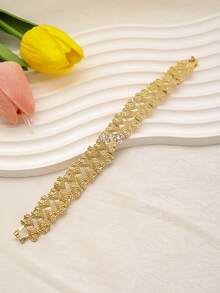 1Set Fashion Dubai Women Crystal 18k Gold Plated Jewelry Sets Necklace African Bridal Wedding Earrings Ring Bracelet Jewelry Accessories Festival Gift - Gold - View 4