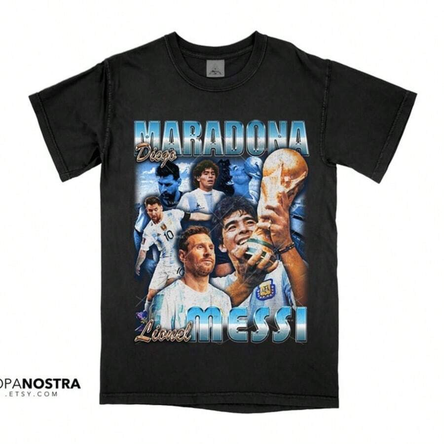 Maradona Shirt_ Vintage Bootleg Style Tee - Argentina World Cup - 黑色 - 查看 1