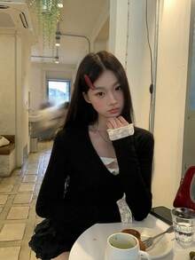 Lace Patchwork Base Layer T-Shirt, Fitted Chic Elegant Women Top - Black - View 5