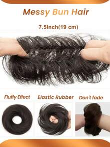 凌乱人发发髻发片直发发圈盘发带弹性橡皮筋接发人发马尾发髻甜甜圈 #1B