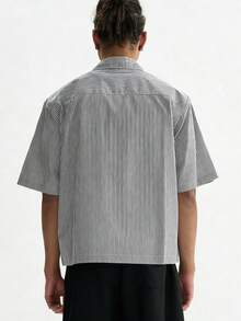 Men's Boxy Oversized Striped Button Up Shirt - màu đen - Xem 3