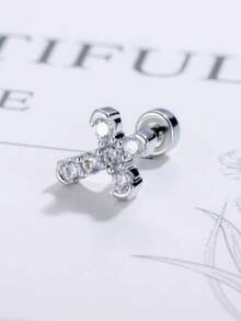 一套（+十字锆石+右翼）低过敏性钛钢天使翅膀耳钉，镶嵌微镶锆石，时尚男女通用耳骨耳钉，适合日常佩戴 - 十字架翅膀耳骨釘 - 查看 13