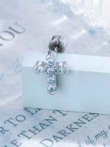 一套（+十字锆石+右翼）低过敏性钛钢天使翅膀耳钉，镶嵌微镶锆石，时尚男女通用耳骨耳钉，适合日常佩戴 - 十字架翅膀耳骨釘 - 查看 21