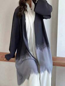 Eid Elegant Robe, Tie-Dye Design And Drop Shoulder Sleeves, Casual Flowing Fabric, Slightly Stretchy - Black - View 2