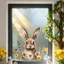 1pc Easter Static Window Cling Floral Bunny Head With Bow And Painted Eggs Design Glass Decoration Sticker Electrostatic No Glue Removable Waterproof PVC Double Sided Visual Decal For Home Kitchen Bedroom Spring Holiday Window Decor Adult Atmosphere - Multicolor - View 8