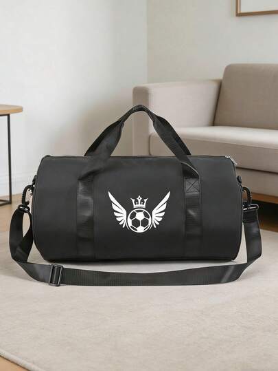 1pc Football Print Sports Bag, Men's Gym Bag, Large Capacity Storage Bag, Short Trip Handbag, Outdoor Camping Clothes Storage Bag, Men's Sports Bag, Portable Minimalist Style