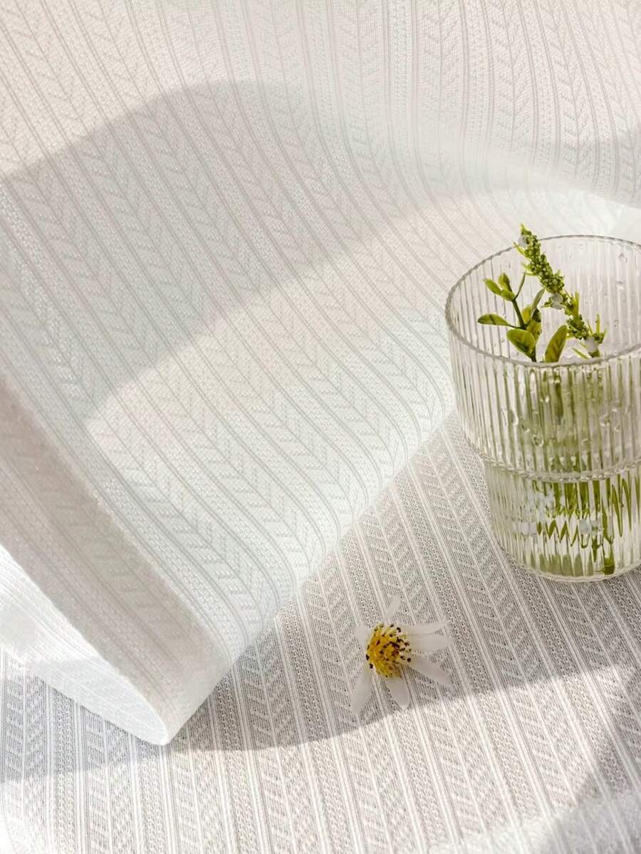 1 pieza Cortina translúcida con bolsillo para barra, aislamiento térmico y protección UV para dormitorio, balcón, sala de estar - Blanco - Ver 1