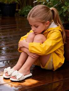 3-9岁女童白色蝴蝶结装饰拖鞋，布艺材质，防水防滑软底单带平底凉鞋，甜美温柔风格，适合夏季、雨天、居家穿着，爆款，好评如潮，时尚设计，软底不磨脚，理想的儿童凉鞋礼物 - 白色 - 查看 11