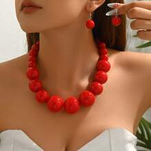 4件套串珠首饰套装，夸张项链耳环手链套装，时尚波西米亚几何串珠新娘首饰套装 - 4件式壓克力套裝 - 查看 1