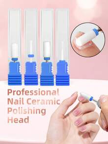 4 mũi khoan móng tay bằng gốm, đầu mài móng điện, phụ kiện loại bỏ gờ, dụng cụ tẩy gel. - Màu xanh lam - Xem 1