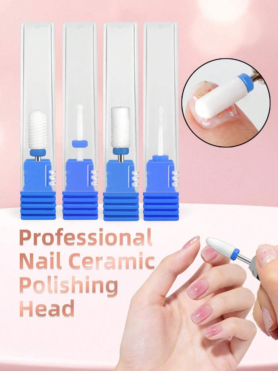 4 mũi khoan móng tay bằng gốm, đầu mài móng điện, phụ kiện loại bỏ gờ, dụng cụ tẩy gel. - Màu xanh lam - Xem 1