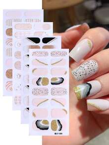 4片装全包甲油贴纸套装，闪亮法式美甲情人节自粘美甲贴条，适合女性和女孩DIY美甲装饰 - 彩色 - 查看 2