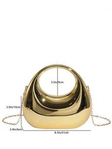 大号亚克力新月形手提包，时尚百搭链条单肩斜挎包，手机袋，耳机盒，情人节、生日、周年纪念日礼物 - 金色 - 查看 4