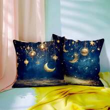 4 أغطية وسادة مطبوعة بهلال رمضان، أغطية وسادة مطبوعة من جهة واحدة، مناسبة لديكور غرفة المعيشة والنوم، لجميع المواسم - لا تشمل وسادات داخلية - متعدد الألوان 05 - مشاهدة 8