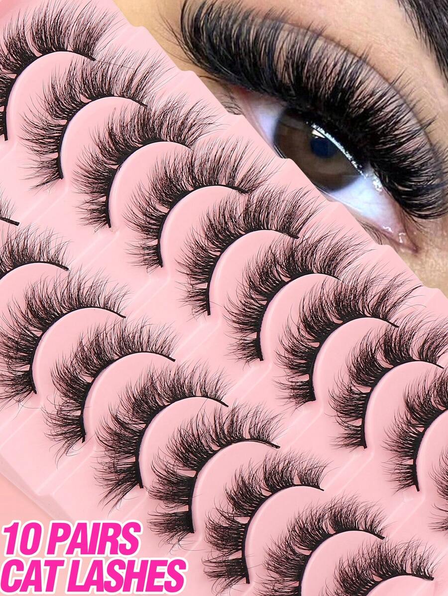 10 Pairs Cosplay Cartoon Style Fluffy Faux Mink Eyelashes, Thin False Eyelashes, Thick False Eyelashes, Curly False Eyelashes, 3D Natural False Eyelashes, Suitable For Festivals, Halloween, Christmas And Other Occasions