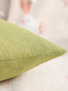 1pc/2pcs Easter Decorative Throw Pillow Cover, Rabbit Embroidery, Breathable Linen, Living Room Sofa Decor, Holiday Gift, Green - Green - View 4