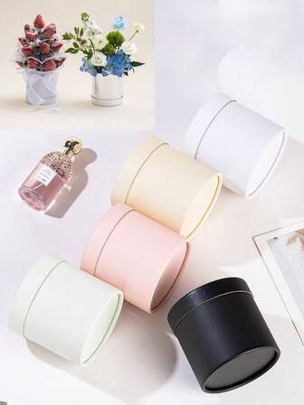 1个白色鲜花礼品包装桶，迷你拥抱桶鲜花桶生日花束包装盒，单支圆形鲜花包装礼品盒