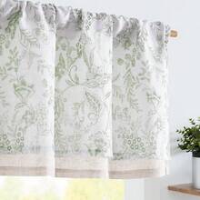 Linen Valance Sheer Double Layer Kitchen Window Curtain Leaf Embroidered Valance Living Room Cafe Farmhouse Filtering Rustic Country Curtain 18 Inch Rod Pocket 1 Panel White Home Decor - Forest | Green - View 8